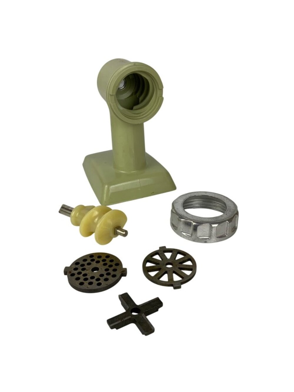 Oster Regency Kitchen Center Food Grinder Attachments Avocado Green Vintage 70s